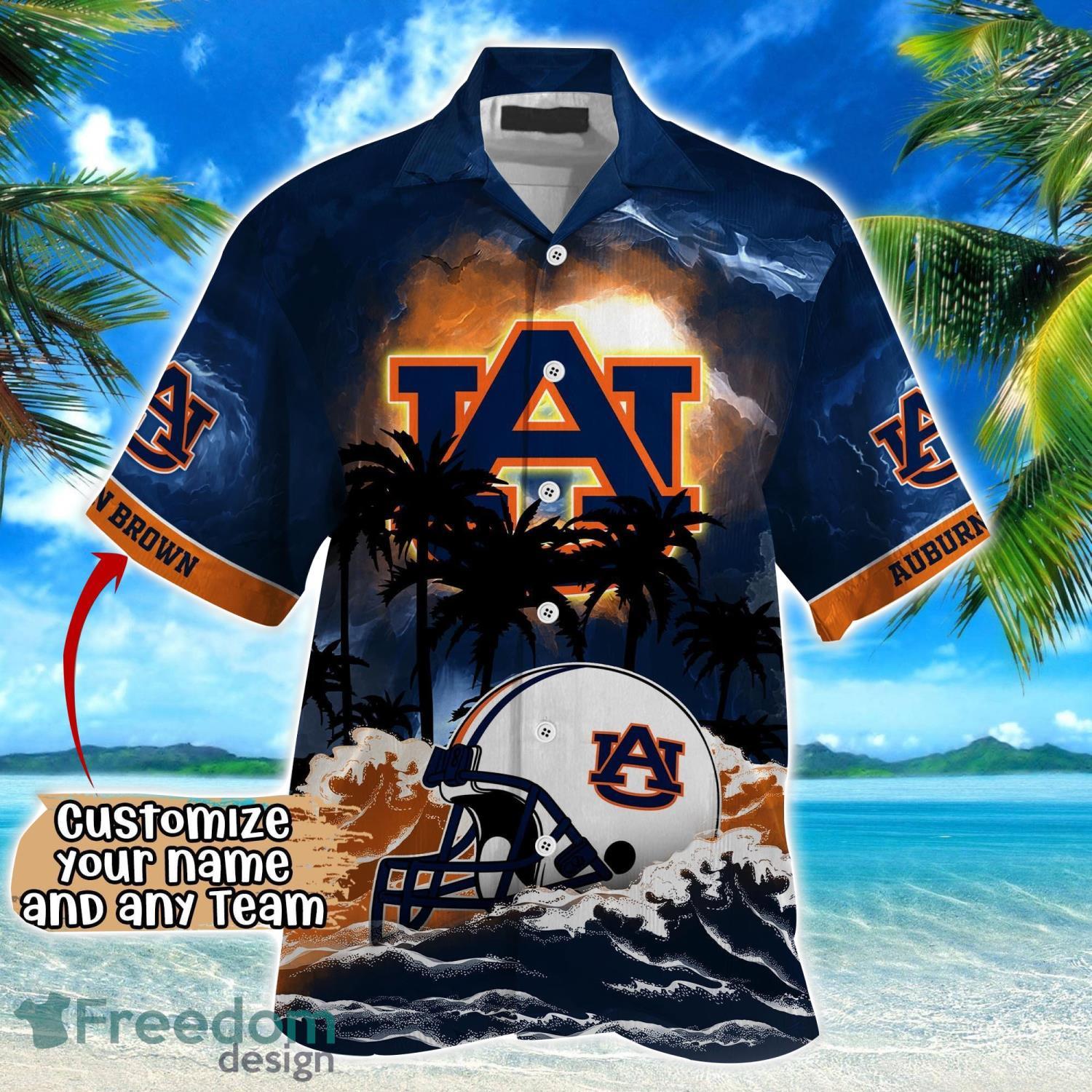 Auburn Tigers NCAA Hawaiian Shirt Coconut Tree Waves Beach Hawaii Shirt Custom Name For Fans image Auburn Tigers NCAA Hawaiian Shirt Coconut Tree Waves Beach Hawaii Shirt Custom Name For Fans Product Photo 2
