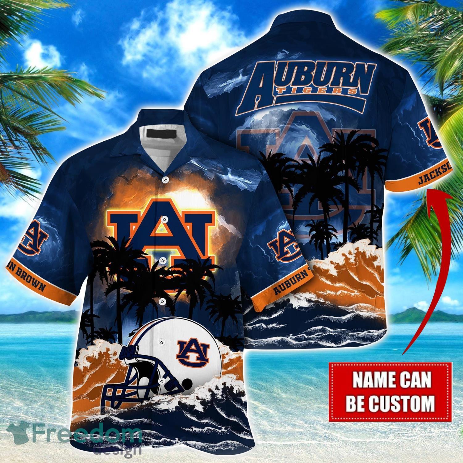 Auburn Tigers NCAA Hawaiian Shirt Coconut Tree Waves Beach Hawaii Shirt Custom Name For Fans image Auburn Tigers NCAA Hawaiian Shirt Coconut Tree Waves Beach Hawaii Shirt Custom Name For Fans Product Photo 1