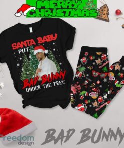 Bad Bunny Under The Tree Santa Baby Christmas Fleece Pajamas Set Full Print Christmas For Women
