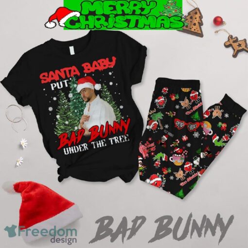 Bad Bunny Under The Tree Santa Baby Christmas Fleece Pajamas Set Full Print Christmas For Women - Bad Bunny Under The Tree Santa Baby Christmas Fleece Pajamas Set-1