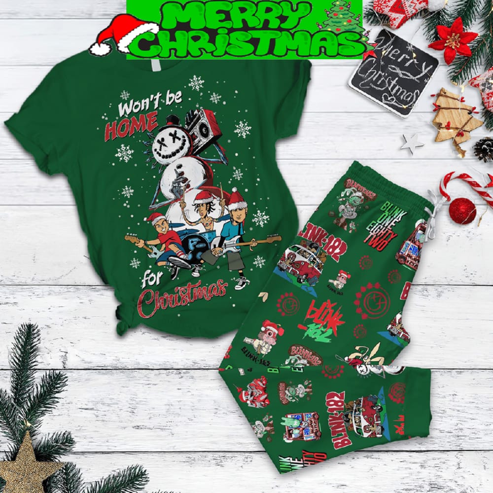 Blink 182 Won’t Be Home For Christmas Jingle Bell Rock Sat It Ain’t Snow Winter Holiday Fleece Pajama Sets For Christmas - 310724-142707