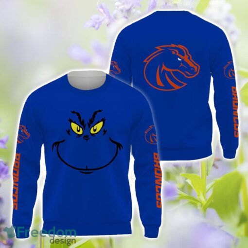 Boise State Broncos Grinch Face All Over Printed 3D T-Shirt Sweatshirt Hoodie Product Photo 2