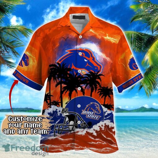 Boise State Broncos NCAA Hawaiian Shirt Coconut Tree Waves Beach Hawaii Shirt Custom Name For Fans Product Photo 2