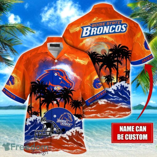 Boise State Broncos NCAA Hawaiian Shirt Coconut Tree Waves Beach Hawaii Shirt Custom Name For Fans Product Photo 1