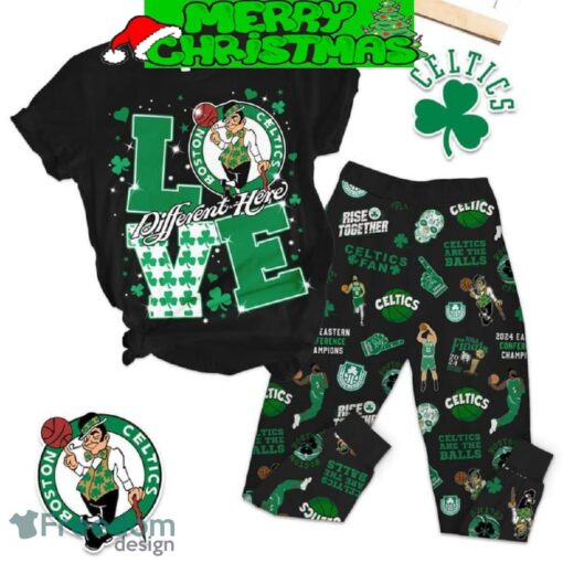 Boston Celtics Different Love Fleece Pajamas Set Christmas For Family - Boston Celtics Different Love Fleece Pajamas Set-1