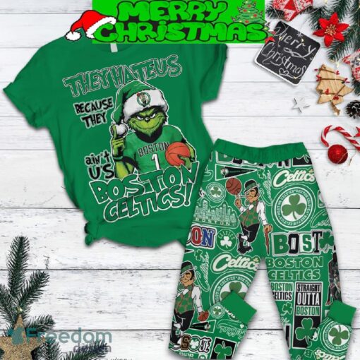 Boston Celtics Grinch They Hate Us Christmas Fleece Pajamas Set For Women Gift Christmas - Boston Celtics Grinch They Hate Us Christmas Fleece Pajamas Set-2