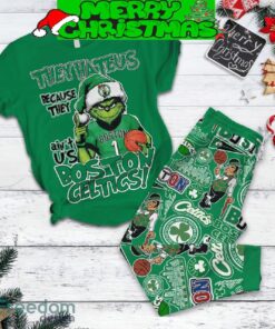 Boston Celtics Grinch They Hate Us Christmas Fleece Pajamas Set For Women Gift Christmas - Boston Celtics Grinch They Hate Us Christmas Fleece Pajamas Set-1