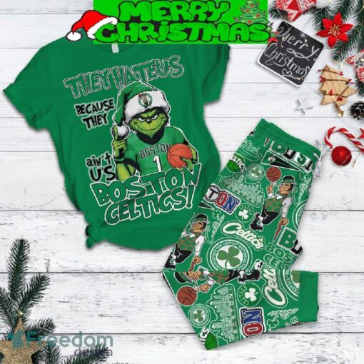 Boston Celtics Grinch They Hate Us Christmas Fleece Pajamas Set For Women Gift Christmas - Boston Celtics Grinch They Hate Us Christmas Fleece Pajamas Set-1