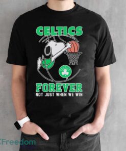 Boston Celtics Snoopy Plays Basketball Forever Not Just When We Win 2024 Shirt - Black Unisex T-Shirt