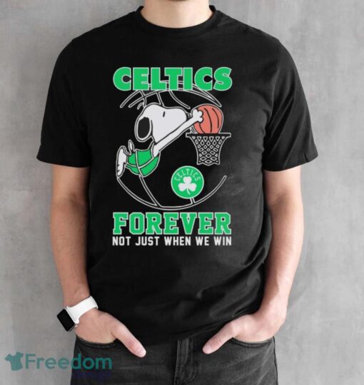 Boston Celtics Snoopy Plays Basketball Forever Not Just When We Win 2024 Shirt - Black Unisex T-Shirt