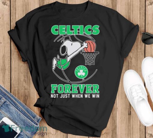 Boston Celtics Snoopy Plays Basketball Forever Not Just When We Win 2024 Shirt - Black T-Shirt