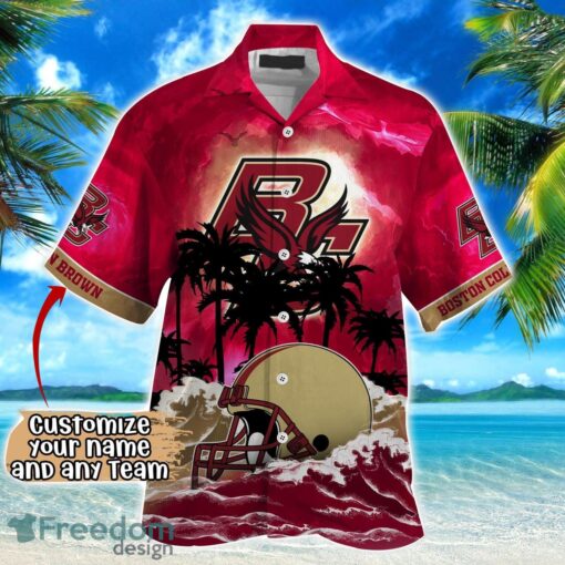 Boston College Eagles NCAA Hawaiian Shirt Coconut Tree Waves Beach Hawaii Shirt Custom Name For Fans Product Photo 2