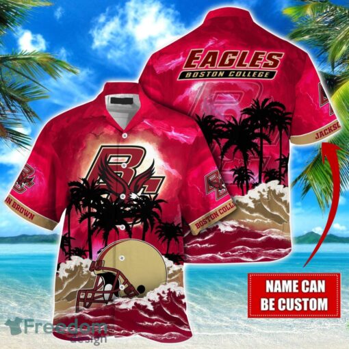 Boston College Eagles NCAA Hawaiian Shirt Coconut Tree Waves Beach Hawaii Shirt Custom Name For Fans Product Photo 1