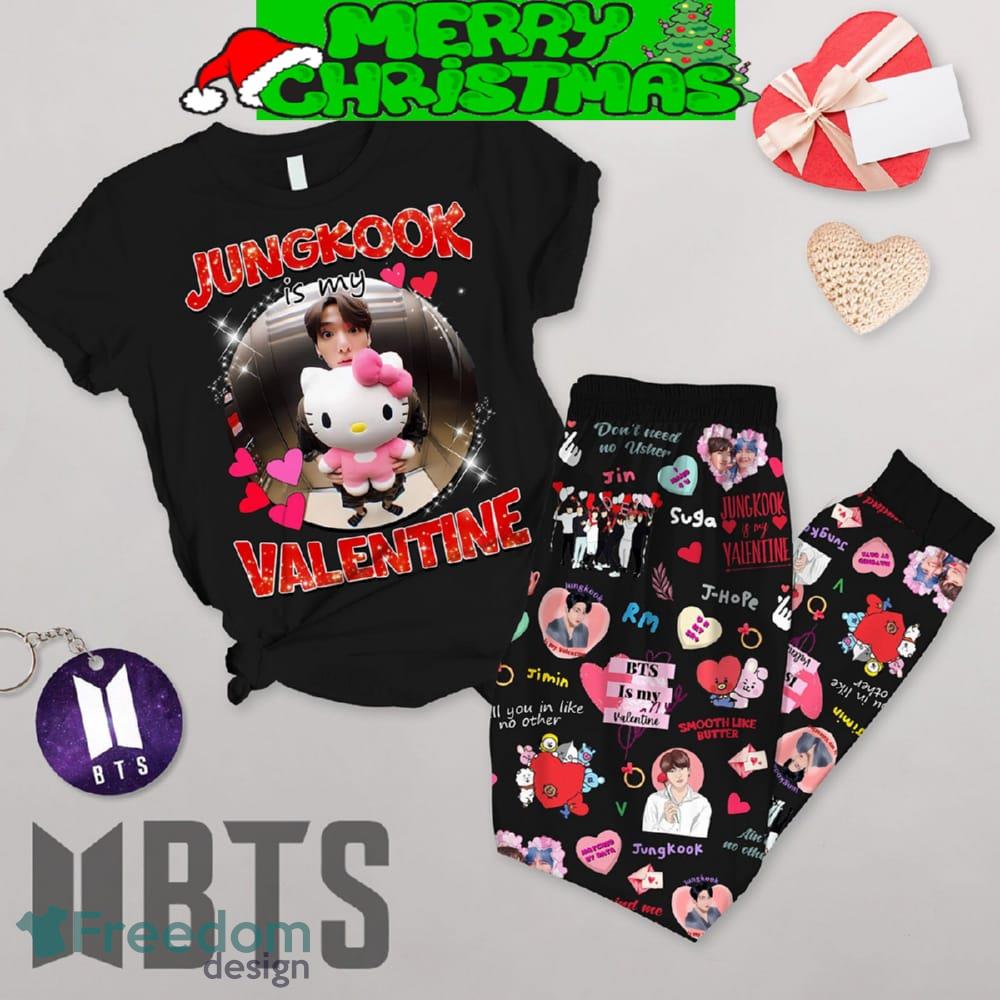 BTS Jungkook Valentine Love Black Fleece Pajamas Set For Christmas image BTS Jungkook Valentine Love Black Fleece Pajamas Set For Christmas - BTS Jungkook Valentine Love Black Fleece Pajamas Set-1