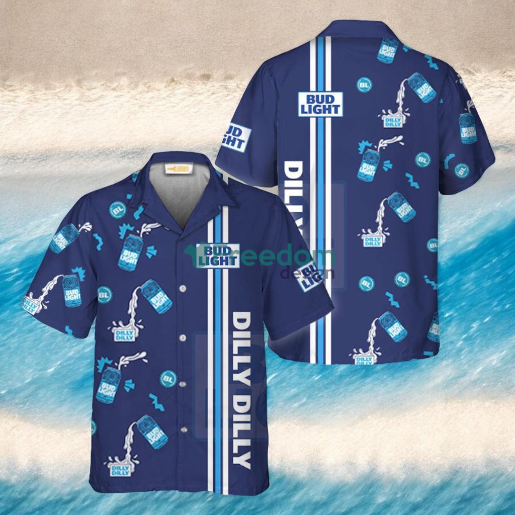 Bud Light Dilly Dilly Beachy Beer Cans Tropical Aloha Hawaiian Shirt image Bud Light Dilly Dilly Beachy Beer Cans Tropical Aloha Hawaiian Shirt Product Photo 1
