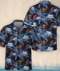 Bud Light Red Parrots Tropical Aloha Hawaiian Shirt