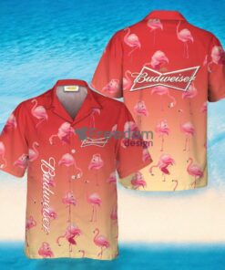Budweiser Flamingo Tropical Aloha Hawaiian Shirt And Shorts Set
