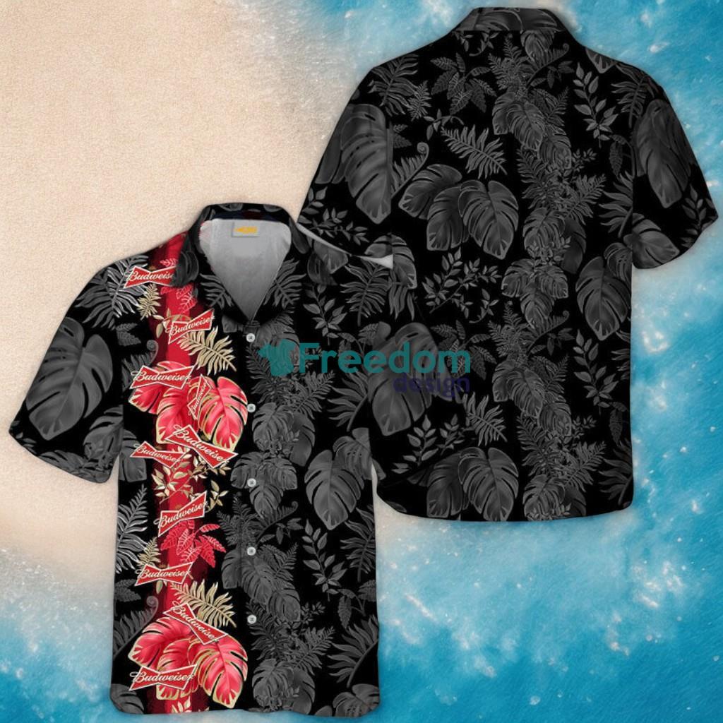 Budweiser Tropical Palm Leaves Tropical Aloha Hawaiian Shirt image Budweiser Tropical Palm Leaves Tropical Aloha Hawaiian Shirt Product Photo 1