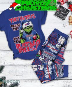 Buffalo Bills Grinch They Hate Us Christmas Fleece Pajamas Set Gift Family - Buffalo Bills Grinch They Hate Us Christmas Fleece Pajamas Set-2