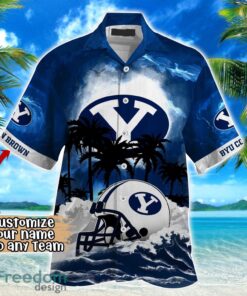 BYU Cougars NCAA Hawaiian Shirt Coconut Tree Waves Beach Hawaii Shirt Custom Name For Fans Product Photo 2