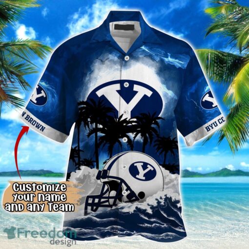 BYU Cougars NCAA Hawaiian Shirt Coconut Tree Waves Beach Hawaii Shirt Custom Name For Fans Product Photo 2