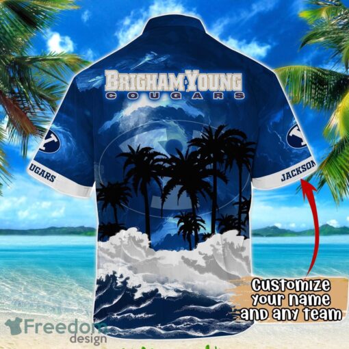 BYU Cougars NCAA Hawaiian Shirt Coconut Tree Waves Beach Hawaii Shirt Custom Name For Fans Product Photo 3