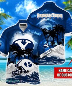 BYU Cougars NCAA Hawaiian Shirt Coconut Tree Waves Beach Hawaii Shirt Custom Name For Fans