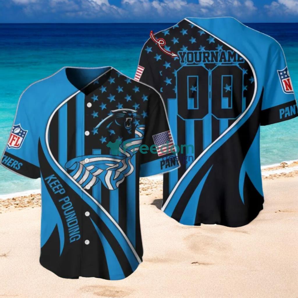 Carolina Panthers Custom Name And Number Slogan Baseball Jersey Shirt image Carolina Panthers Custom Name And Number Slogan Baseball Jersey Shirt Product Photo 1