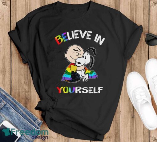 Charlie And Snoopy Believe In Yourself LGBT Pride T-Shirt - Black T-Shirt