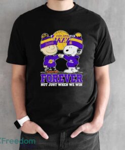 Charlie Brown punch Snoopy Los Angeles Lakers forever not just when we win logo 2024 shirt - Black Unisex T-Shirt