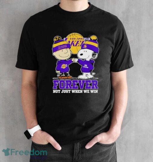 Charlie Brown punch Snoopy Los Angeles Lakers forever not just when we win logo 2024 shirt - Black Unisex T-Shirt