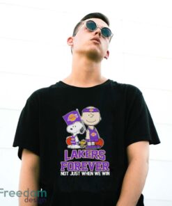 Charlie Brown Snoopy and Woodstock Los Angeles Lakers forever not just when we win 2024 shirt - G500 Gildan T-Shirt