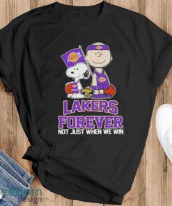 Charlie Brown Snoopy and Woodstock Los Angeles Lakers forever not just when we win 2024 shirt