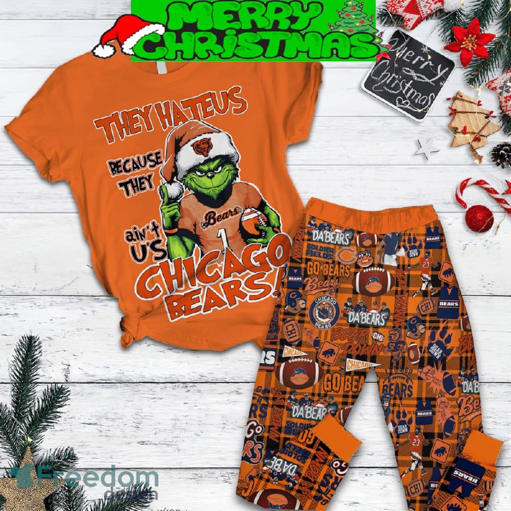 Chicago Bears Grinch They Hate Us Christmas Fleece Pajamas Set Full Print Christmas For Women image Chicago Bears Grinch They Hate Us Christmas Fleece Pajamas Set Full Print Christmas For Women - Chicago Bears Grinch They Hate Us Christmas Fleece Pajamas Set-1