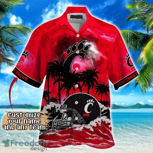 Cincinnati Bearcats NCAA Hawaiian Shirt Coconut Tree Waves Beach Hawaii Shirt Custom Name For Fans Product Photo 2