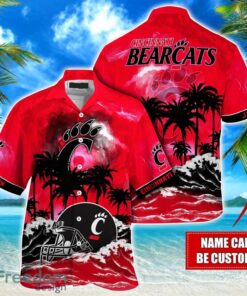 Cincinnati Bearcats NCAA Hawaiian Shirt Coconut Tree Waves Beach Hawaii Shirt Custom Name For Fans