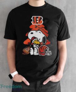 Cincinnati Bengals Funny Peanuts Snoopy Woodstock Bengals Party Ugly Christmas T-Shirt - Black Unisex T-Shirt