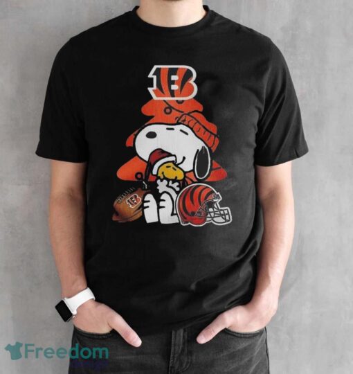 Cincinnati Bengals Funny Peanuts Snoopy Woodstock Bengals Party Ugly Christmas T-Shirt - Black Unisex T-Shirt