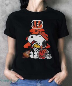 Cincinnati Bengals Funny Peanuts Snoopy Woodstock Bengals Party Ugly Christmas T-Shirt - Ladies T-Shirt