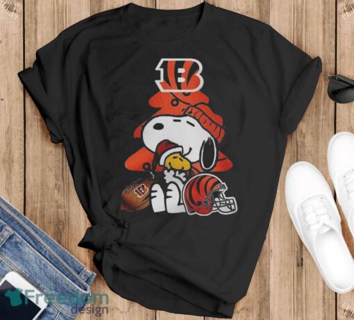 Cincinnati Bengals Funny Peanuts Snoopy Woodstock Bengals Party Ugly Christmas T-Shirt - Black T-Shirt