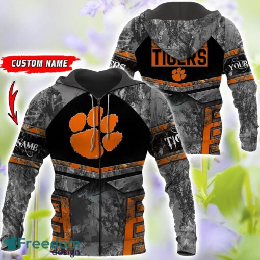 Clemson Tigers Grey Black Hunting 3D T-Shirt Hoodie Sweatshirt Zip Hoodie Custom Name Product Photo 4