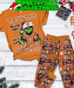 Clemson Tigers Grinch Hate Us Christmas Fleece Pajamas Set Men Women For Fans - Clemson Tigers Grinch Hate Us Christmas Fleece Pajamas Set-2