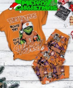Clemson Tigers Grinch Hate Us Christmas Fleece Pajamas Set Men Women For Fans Clemson Tigers Grinch Hate Us Christmas Fleece Pajamas Set Men Women For Fans