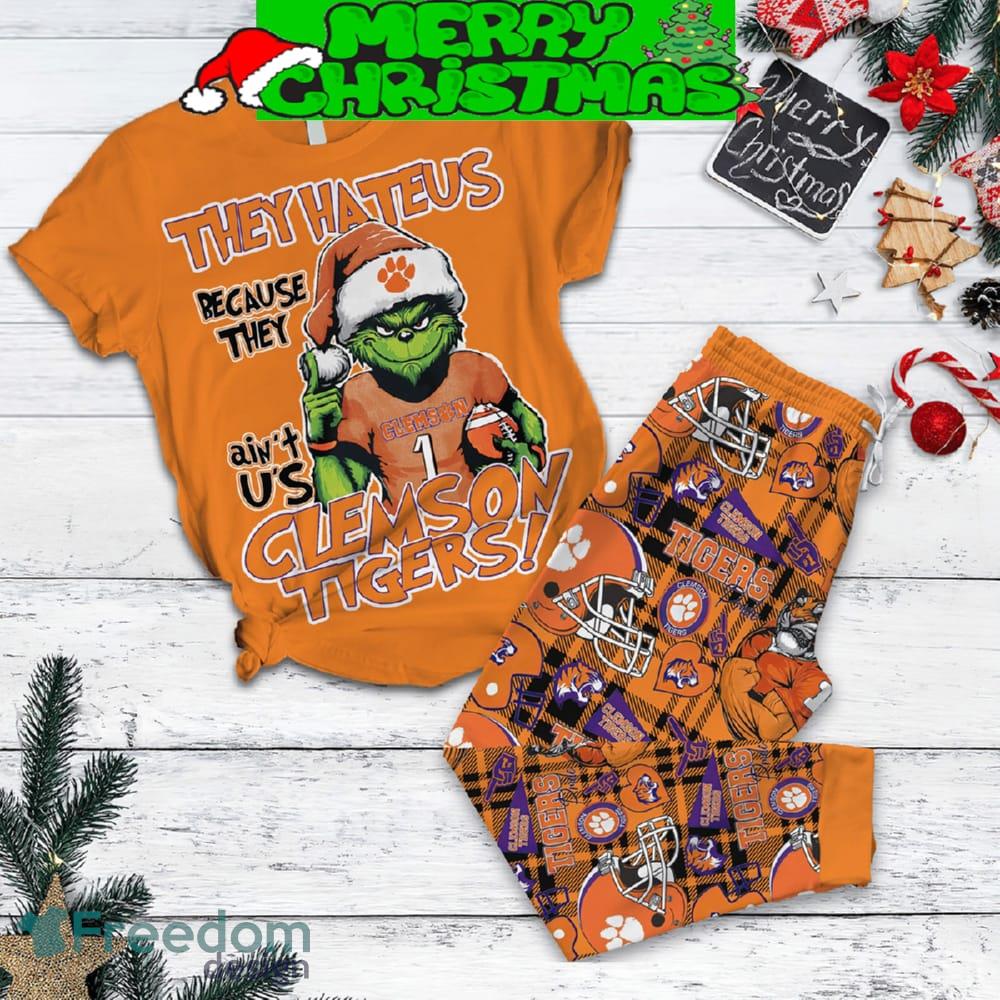 Clemson Tigers Grinch Hate Us Christmas Fleece Pajamas Set Men Women For Fans image Clemson Tigers Grinch Hate Us Christmas Fleece Pajamas Set Men Women For Fans - Clemson Tigers Grinch Hate Us Christmas Fleece Pajamas Set-1
