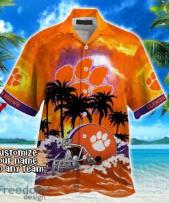 Clemson Tigers NCAA Hawaiian Shirt Coconut Tree Waves Beach Hawaii Shirt Custom Name For Fans Product Photo 2