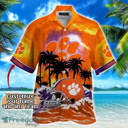 Clemson Tigers NCAA Hawaiian Shirt Coconut Tree Waves Beach Hawaii Shirt Custom Name For Fans Product Photo 2