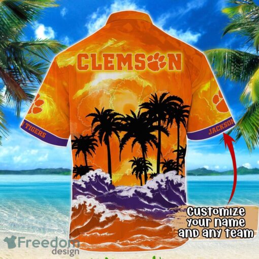 Clemson Tigers NCAA Hawaiian Shirt Coconut Tree Waves Beach Hawaii Shirt Custom Name For Fans Product Photo 3