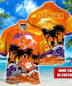 Clemson Tigers NCAA Hawaiian Shirt Coconut Tree Waves Beach Hawaii Shirt Custom Name For Fans