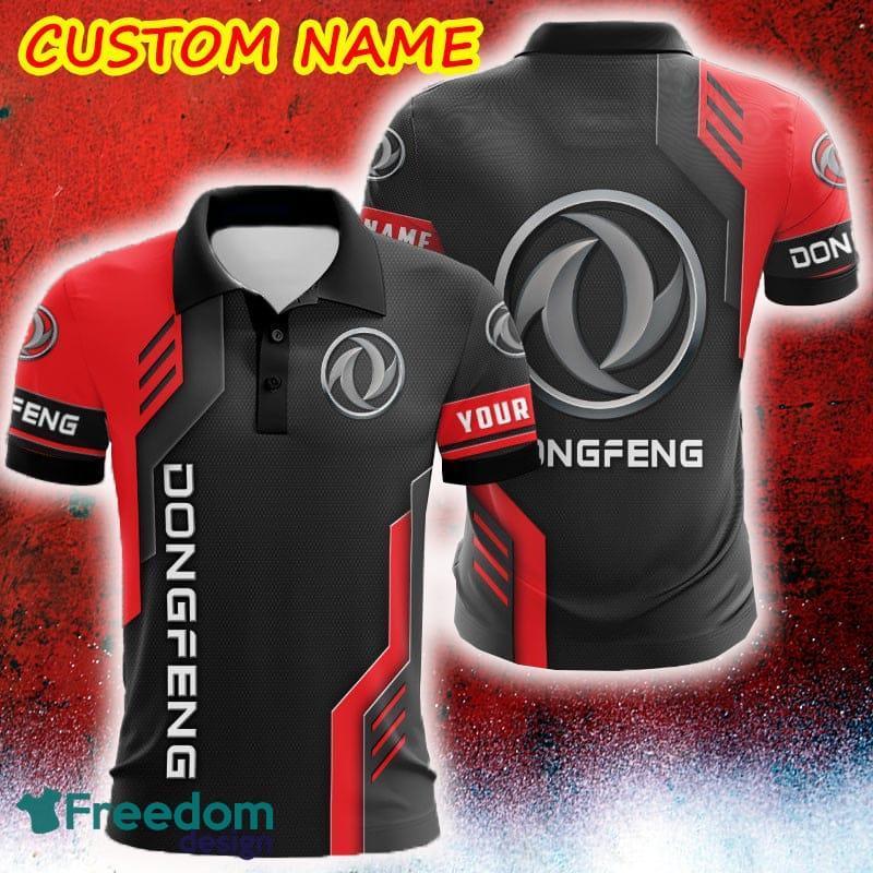 Custom Name Dongfeng Logo Car Truck And Motorcycle Polka Dot Leather Golf Polo Shirt AOP - Custom Name Dongfeng Logo Car Truck And Motorcycle Polka Dot Leather Golf Polo Shirt AOP