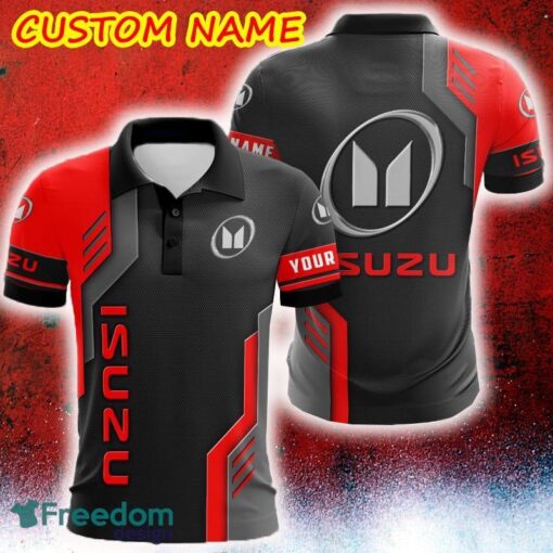 Custom Name Isuzu Logo Car Truck And Motorcycle Polka Dot Leather 3D Polo Car Shirt - Custom Name Isuzu Logo Car Truck And Motorcycle Polka Dot Leather 3D Polo Car Shirt